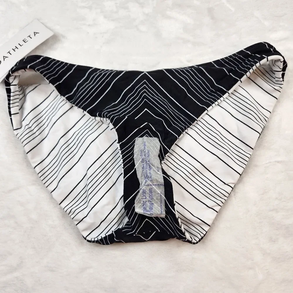 NWT Athleta Chevron Reversible Bikini Bottom Black White Sz L
